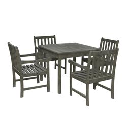V1840set3 Renaissance Outdoor Wood Patio Stacking Table Dining Set, Vista Grey - 36 X 23 X 22 In. - 5 Piece