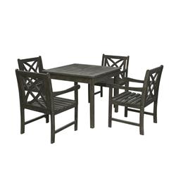 V1840set6 Renaissance Outdoor Wood Patio Stacking Table Dining Set, Vista Grey - 29 X 35 X 35 In. - 5 Piece