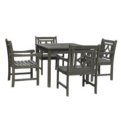 V1840set7 Renaissance Outdoor Wood Patio Stacking Table Dining Set, Vista Grey - 29 X 35 X 35 In. - 5 Piece