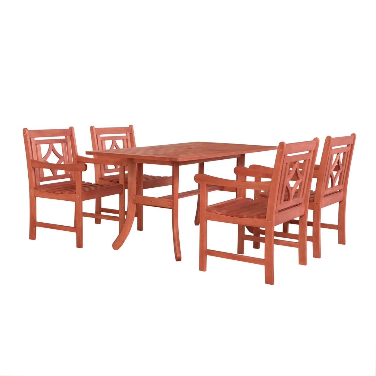 V189set38 Malibu Outdoor Wood Patio Curvy Legs Table Dining Set - Natural Wood - 34 X 22 X 24 In. - 5 Piece