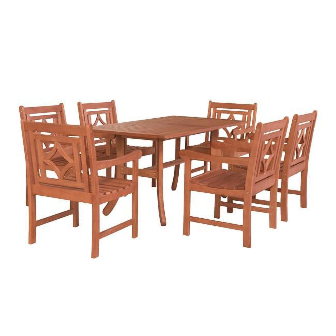 V189set39 Malibu Outdoor Wood Patio Curvy Legs Table Dining Set - Natural Wood - 34 X 22 X 24 In. - 7 Piece