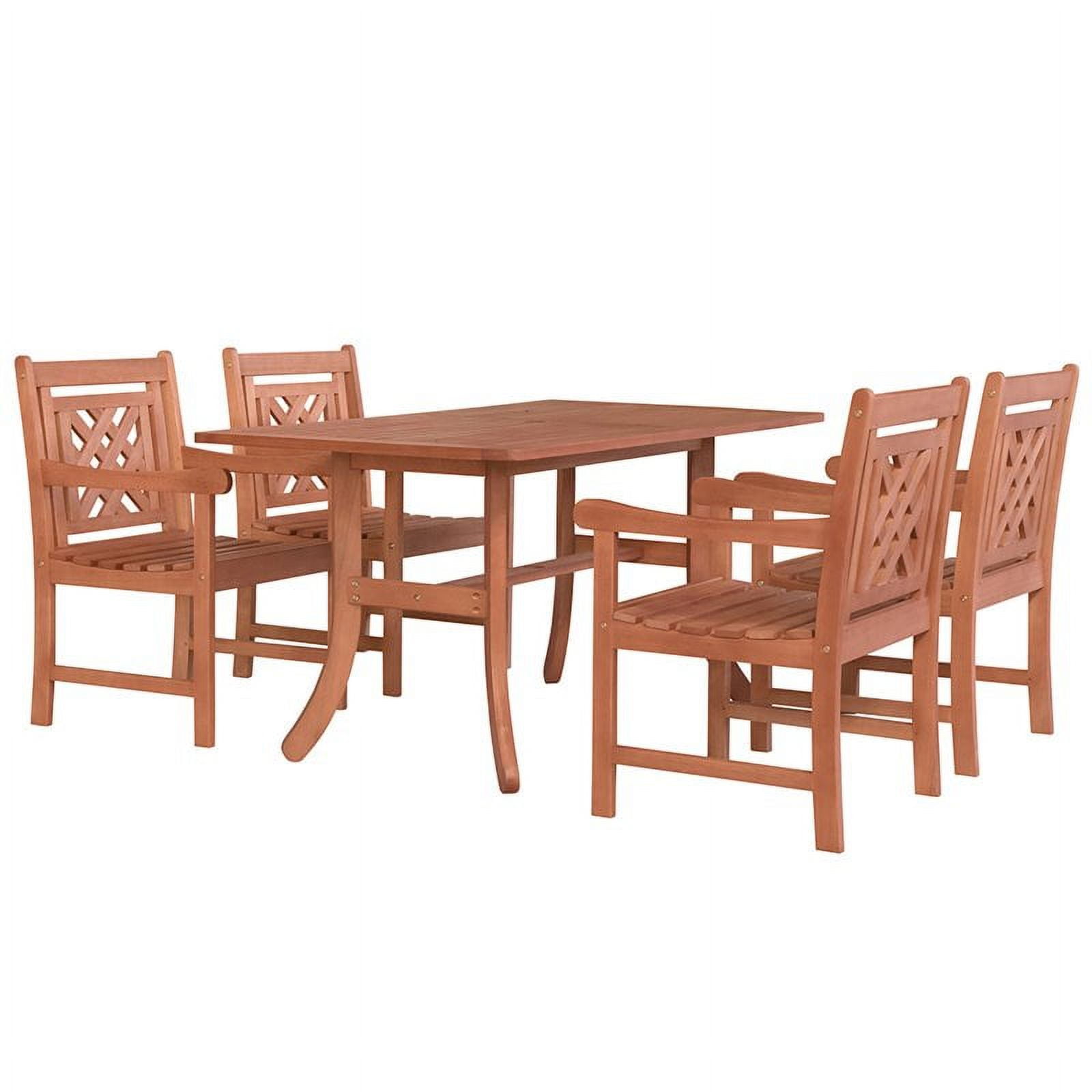 V189set45 Malibu Outdoor Wood Patio Curvy Legs Table Dining Set, Natural Wood - 34 X 22 X 24 In. - 5 Piece