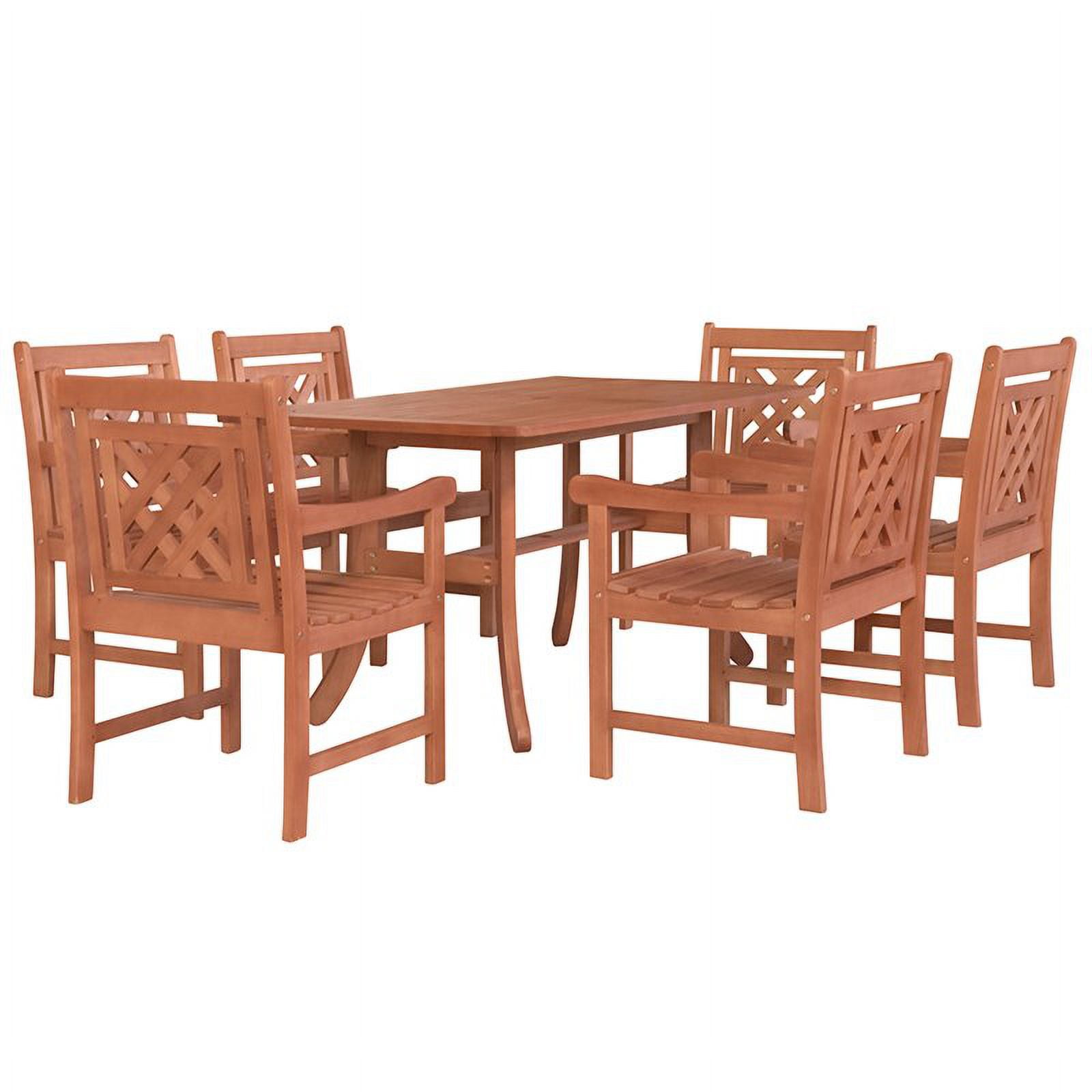 V189set46 Malibu Outdoor Wood Patio Curvy Legs Table Dining Set, Natural Wood - 34 X 22 X 24 In. - 7 Piece