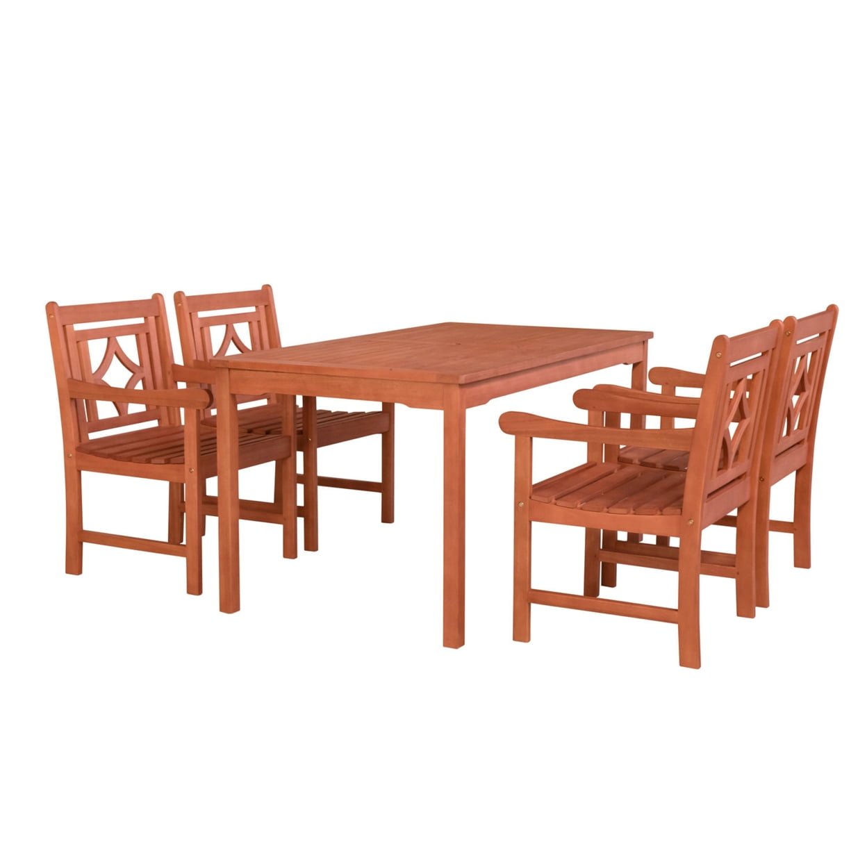 V98set64 Malibu Outdoor Wood Patio Rectangular Table Dining Set - Natural Wood - 34 X 22 X 24 In. - 5 Piece