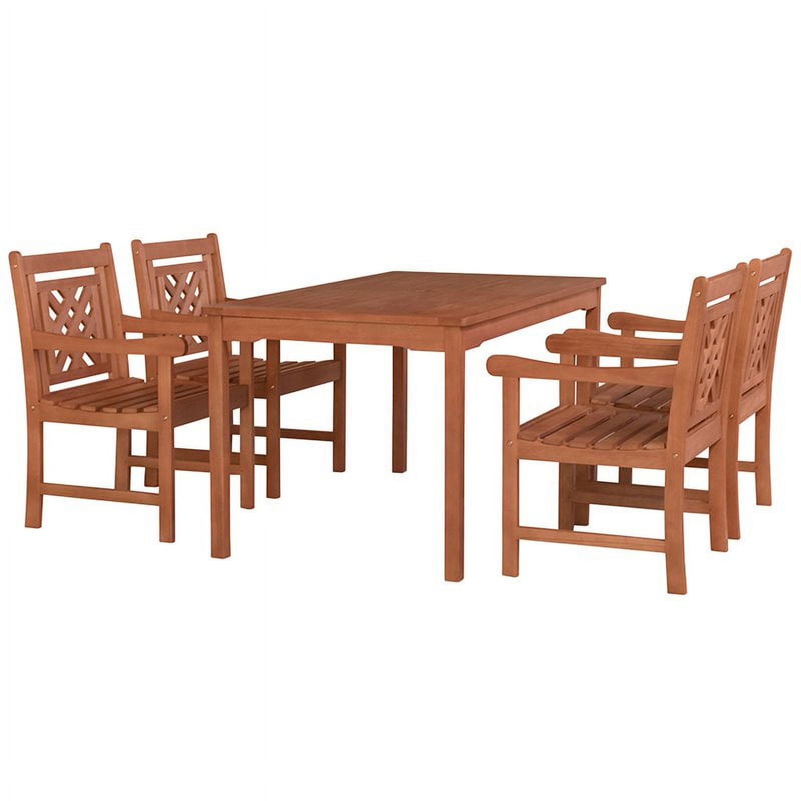 V98set71 Malibu Outdoor Wood Patio Rectangular Table Dining Set, Natural Wood - 34 X 22 X 24 In. - 5 Piece