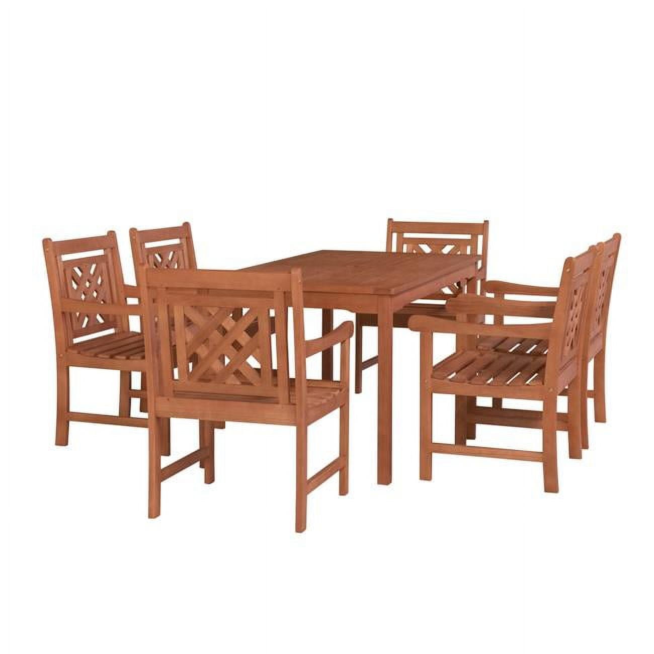 V98set72 Malibu Outdoor Wood Patio Rectangular Table Dining Set, Natural Wood - 34 X 22 X 24 In. - 7 Piece