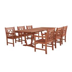 V232set41 Malibu Outdoor Wood Patio Extendable Table Dining Set, Natural Wood - 29 X 91 X 40 In. - 7 Piece