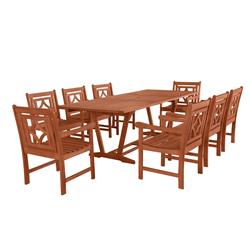 V232set42 Malibu Outdoor Wood Patio Extendable Table Dining Set, Natural Wood - 29 X 91 X 40 In. - 9 Piece