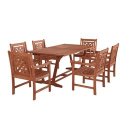V232set45 Malibu Outdoor Wood Patio Extendable Table Dining Set, Natural Wood - 29 X 91 X 40 In. - 7 Piece