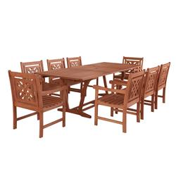 V232set46 Malibu Outdoor Wood Patio Extendable Table Dining Set, Natural Wood - 29 X 69 X 40 In. - 9 Piece