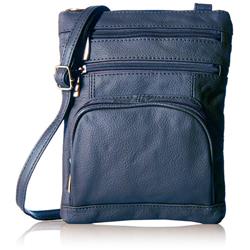 Ch-025nb Casual Genuine Leather Cross Body Bag, Navy Blue