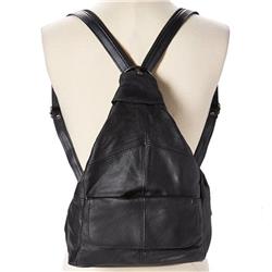 F-220blk Leather Sling Style Backpack, Black