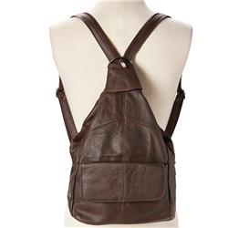F-220brw Leather Sling Style Backpack, Brown