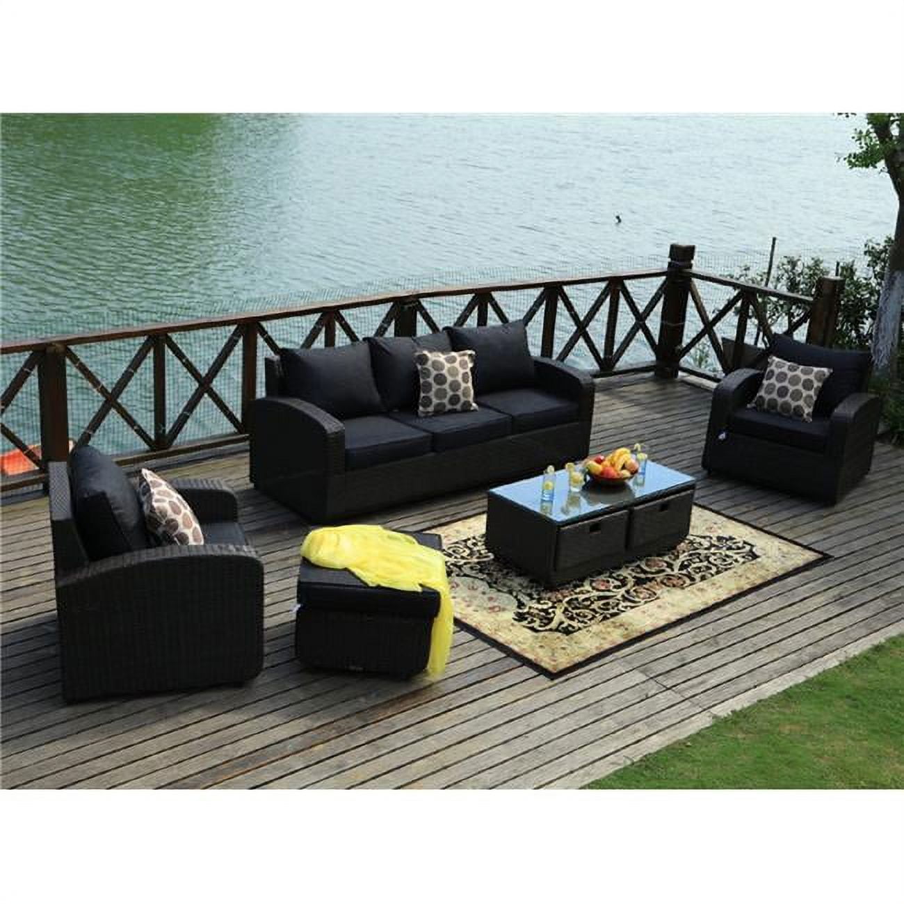 Pas-1515-black 5 Piece Outdoor Pe Rattan Wicker Patio Sofa Set, Black