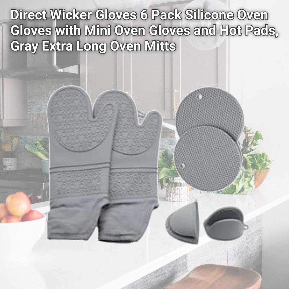 Picture of Direct Wicker Gloves 6 Pack Silicone Oven Gloves with Mini Oven Gloves and Hot Pads, Gray Extra Long Oven Mitts