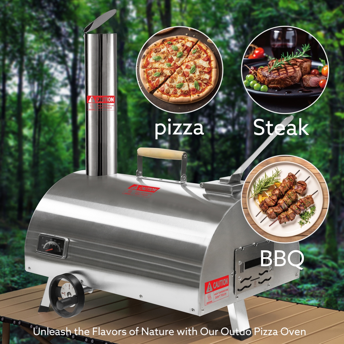 Picture of Direct Wicker UBS-W2196134341 Outdoor Pizza Oven, 12' Semi-Automatic Rotatable Pizza Ovens, Portable Stainless Steel Wood Fired Pizza Oven Pizza