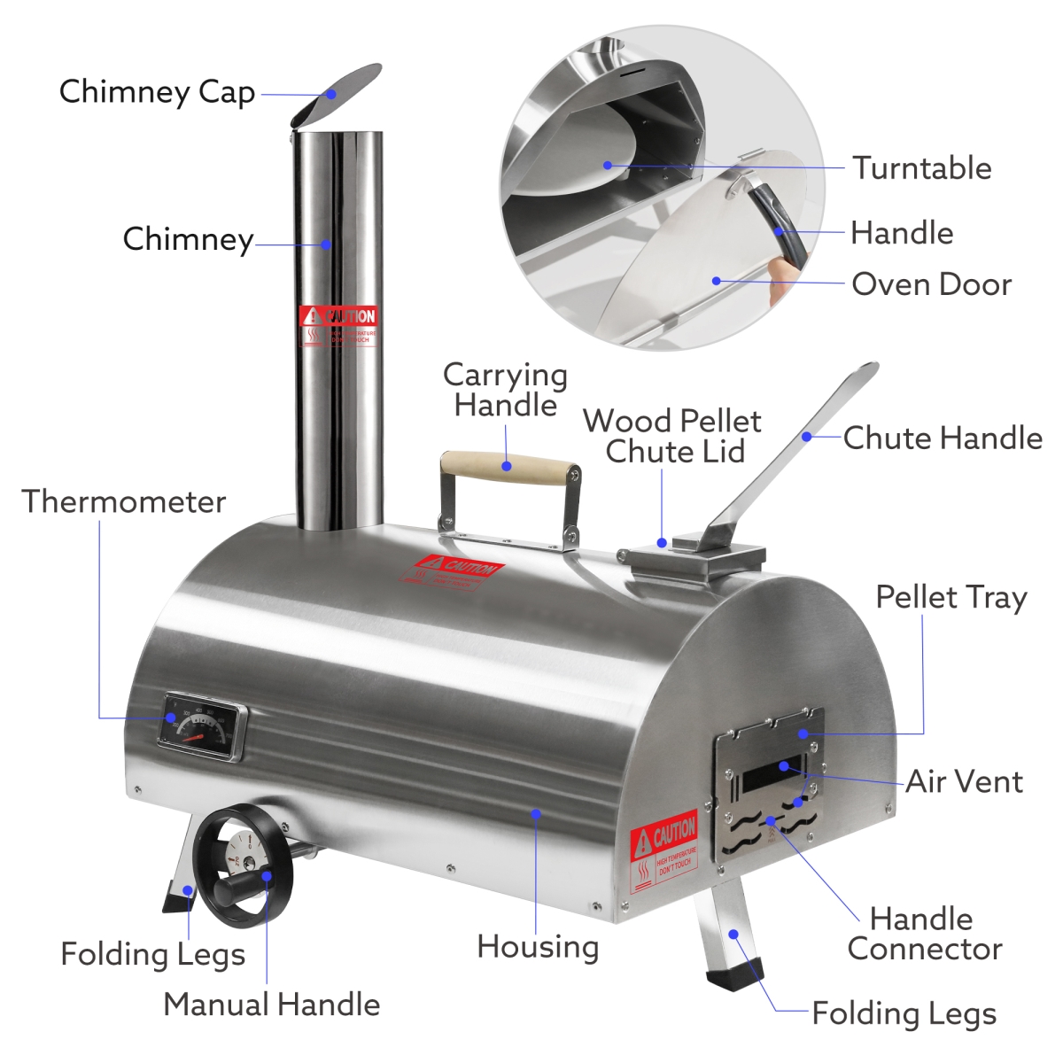 Picture of Direct Wicker UBS-W2196134341 Outdoor Pizza Oven, 12' Semi-Automatic Rotatable Pizza Ovens, Portable Stainless Steel Wood Fired Pizza Oven Pizza