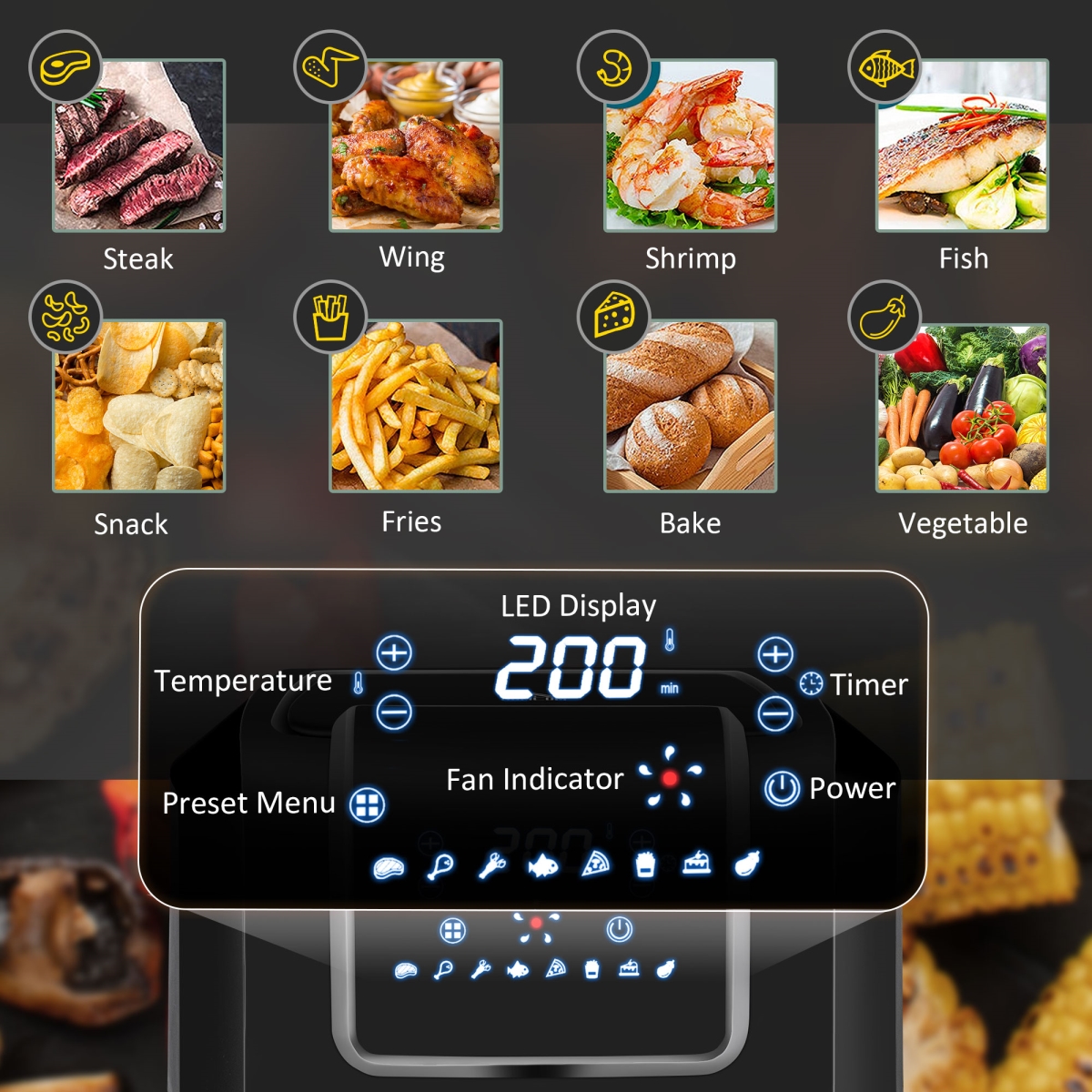 Picture of Direct Wicker UBS-W2225142051 Air Fryer, 1700W 6.9 Quart Air Fryers Oven with Digital Display, 360 Air Circulation, Adjustable Temperature