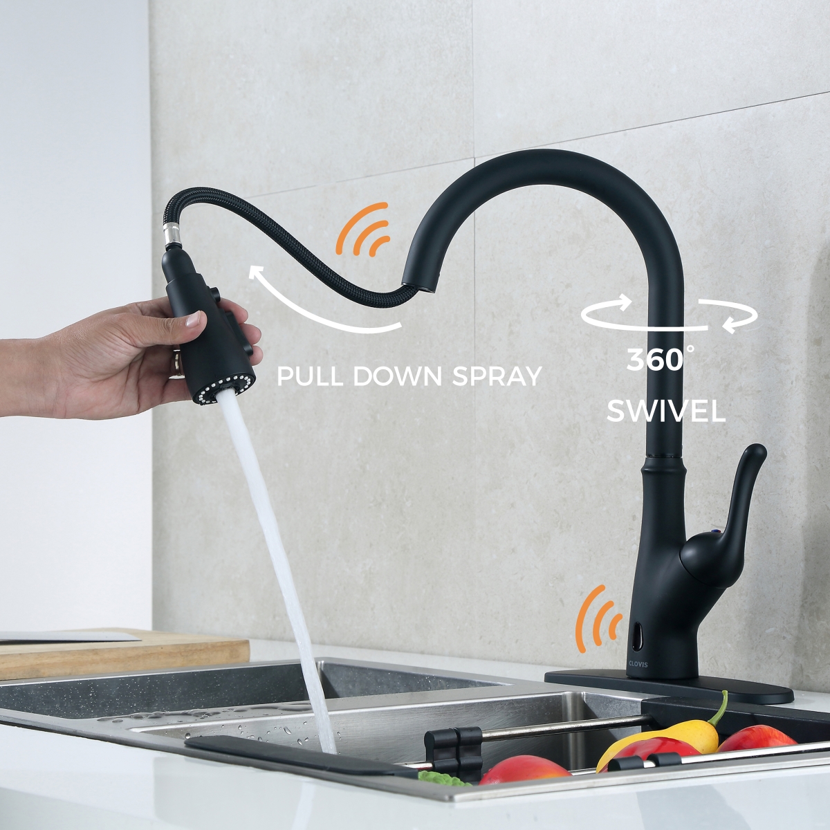 Picture of Direct Wicker UBS-20S05101MBL Single Handle Pull Down Touchless Kitchen Faucet