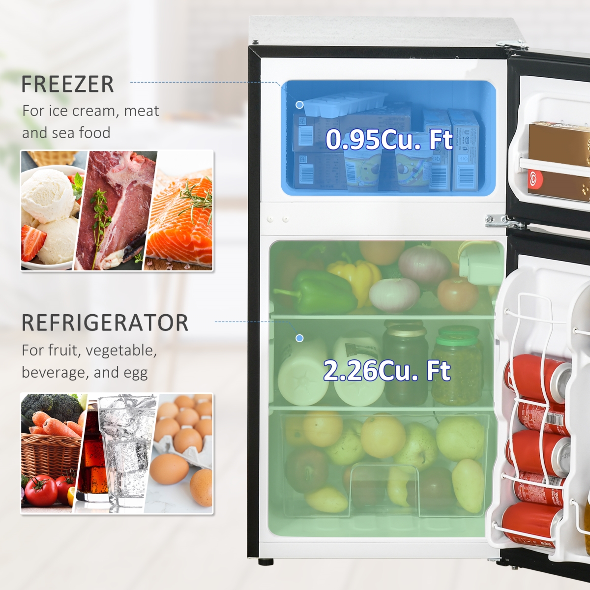 Picture of Direct Wicker UBS-W2225P173903 3.2 Cu.Ft Mini Fridge with Freezer, Double Door Compact Refrigerator with Adjustable Thermostat,  Energy Efficient
