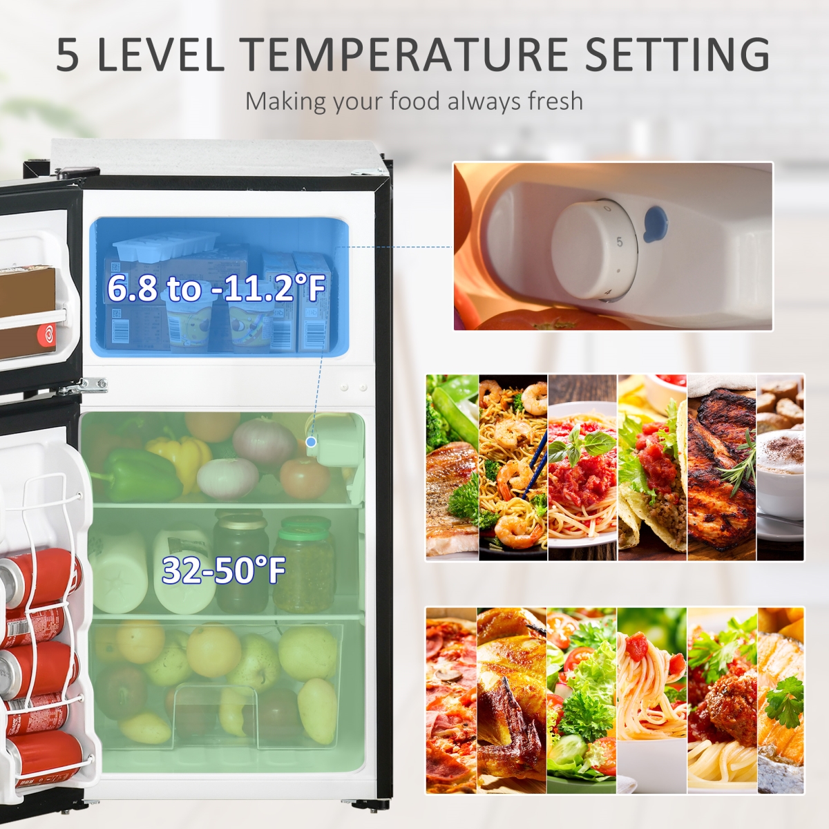 Picture of Direct Wicker UBS-W2225P173903 3.2 Cu.Ft Mini Fridge with Freezer, Double Door Compact Refrigerator with Adjustable Thermostat,  Energy Efficient