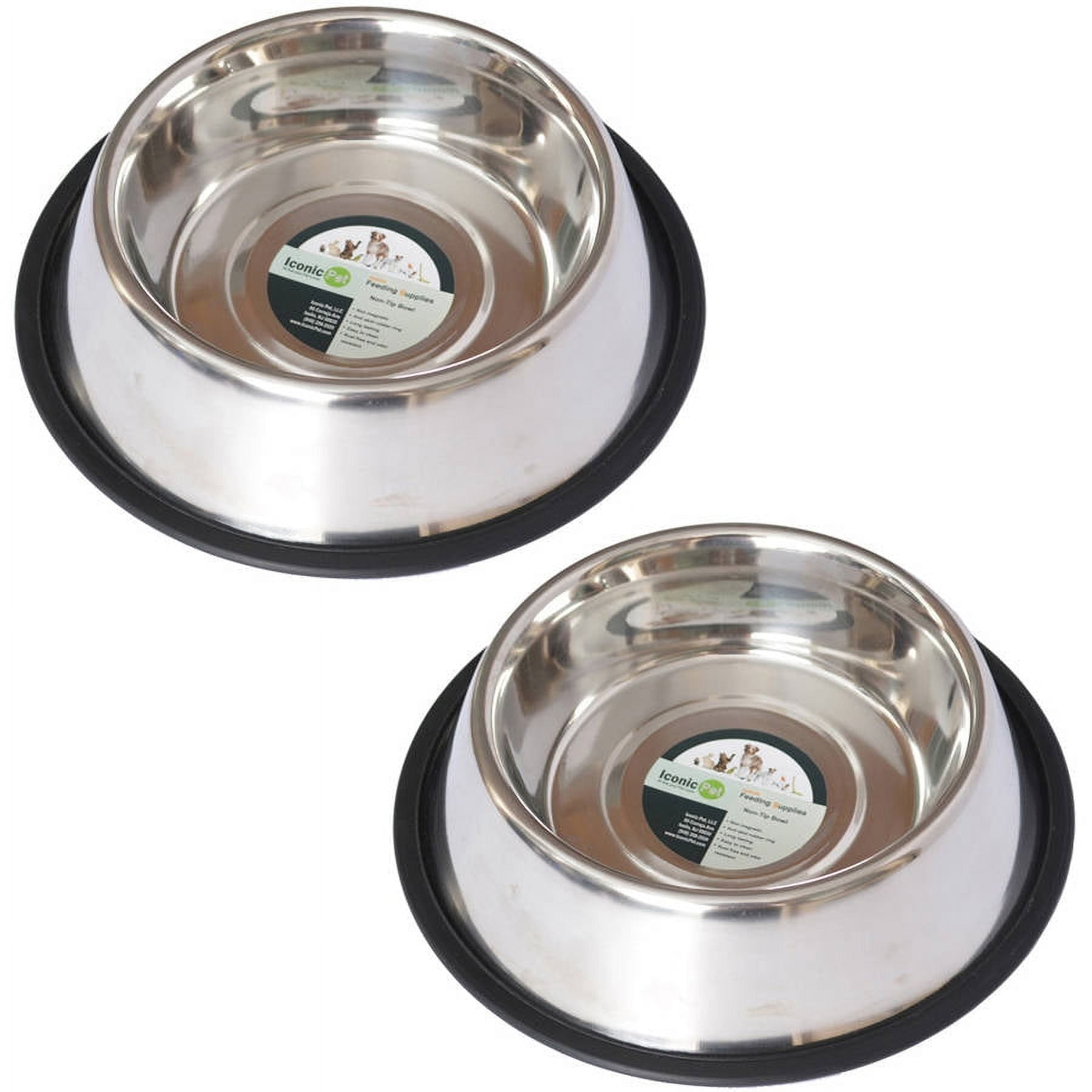 Iconic Pet 51412 16 Oz Stainless Steel Non-skid Pet Bowl For Dog Or Cat, Pack Of 2