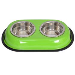 Iconic Pet 92036 8 Oz - 0.5 Pt Color Splash Stainless Steel Double Diner, Green For Dog & Cat