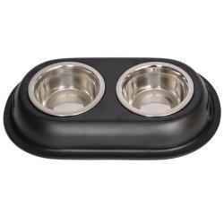 Iconic Pet 92031 16 Oz Color Splash Stainless Steel Double Diner For Dog&cat - Black