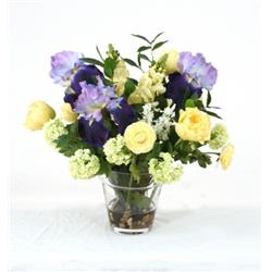 Distinctive Designs 16121a Waterlook Blue, Ivory & Yellow - Green & Cream Mix In Glass Flower Pot Vase