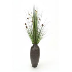 Distinctive Designs 1958 Grass With Allium In Black Pewter Hand Hammered Vase
