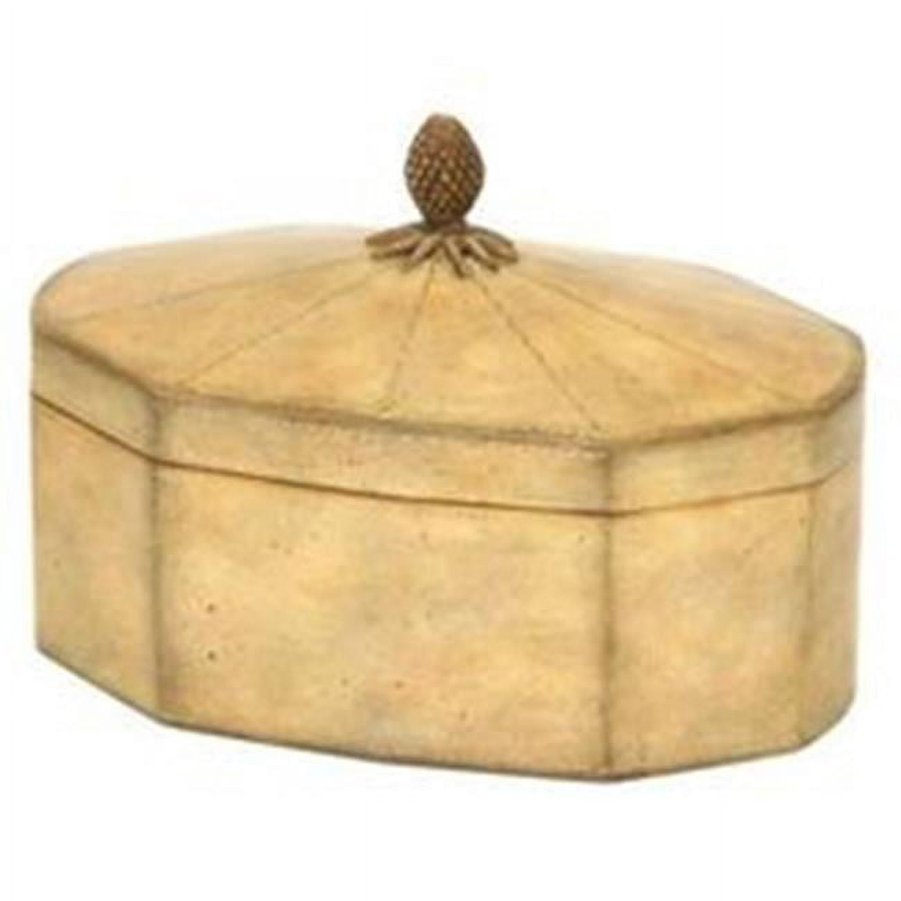 Distinctive Designs Db-263a Ivory Leather Decagon Box With Lid & Pineapple Finial