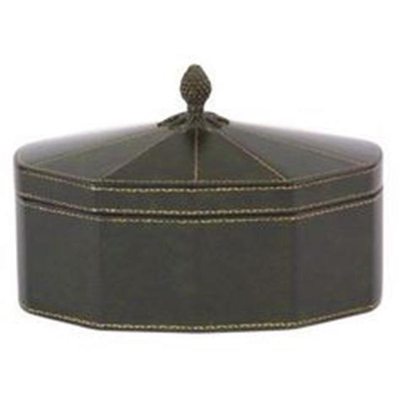 Distinctive Designs Db-263b Green Leather Decagon Box With Lid & Pineapple Finial