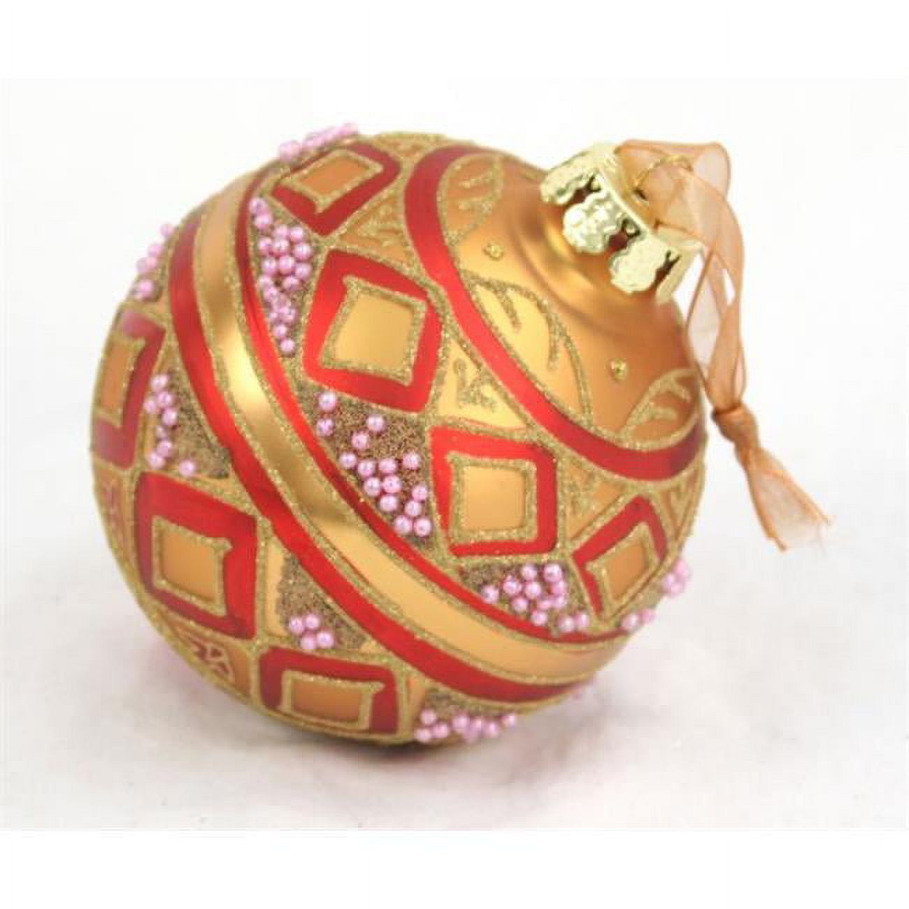 100 Mm Hand Painted Glass Ball Ornament, Burgundy & Gold