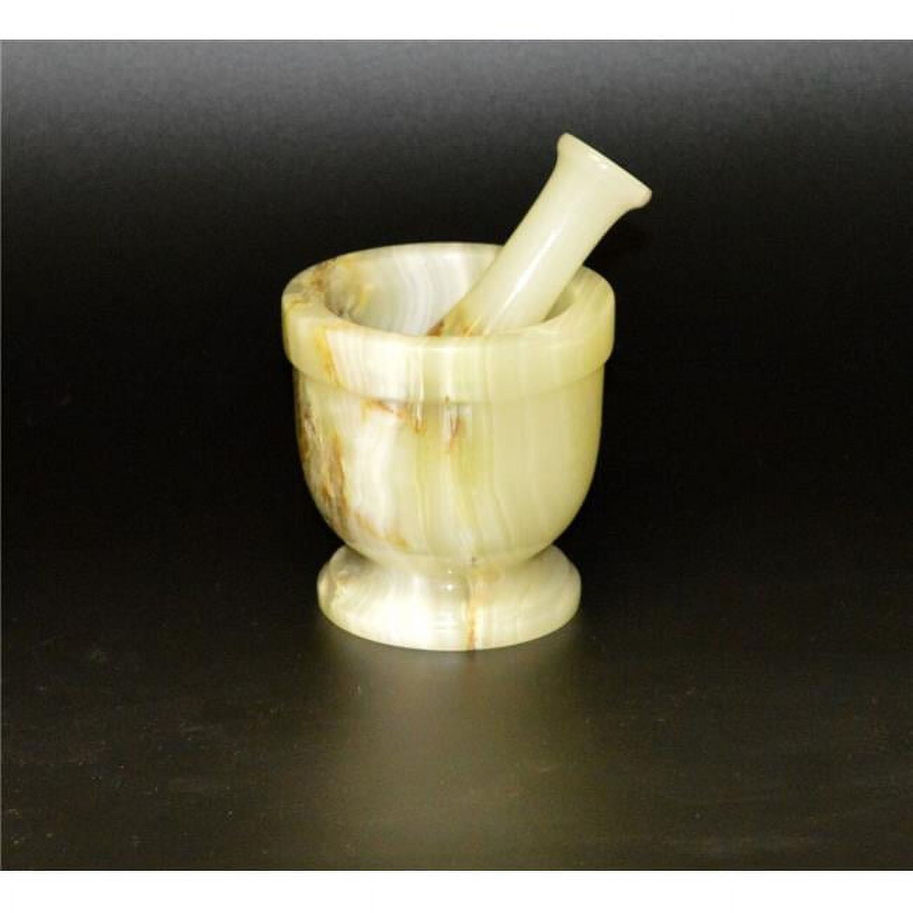 4 In. Traditional Style Mortar & Pestle Set, Light Green Onyx