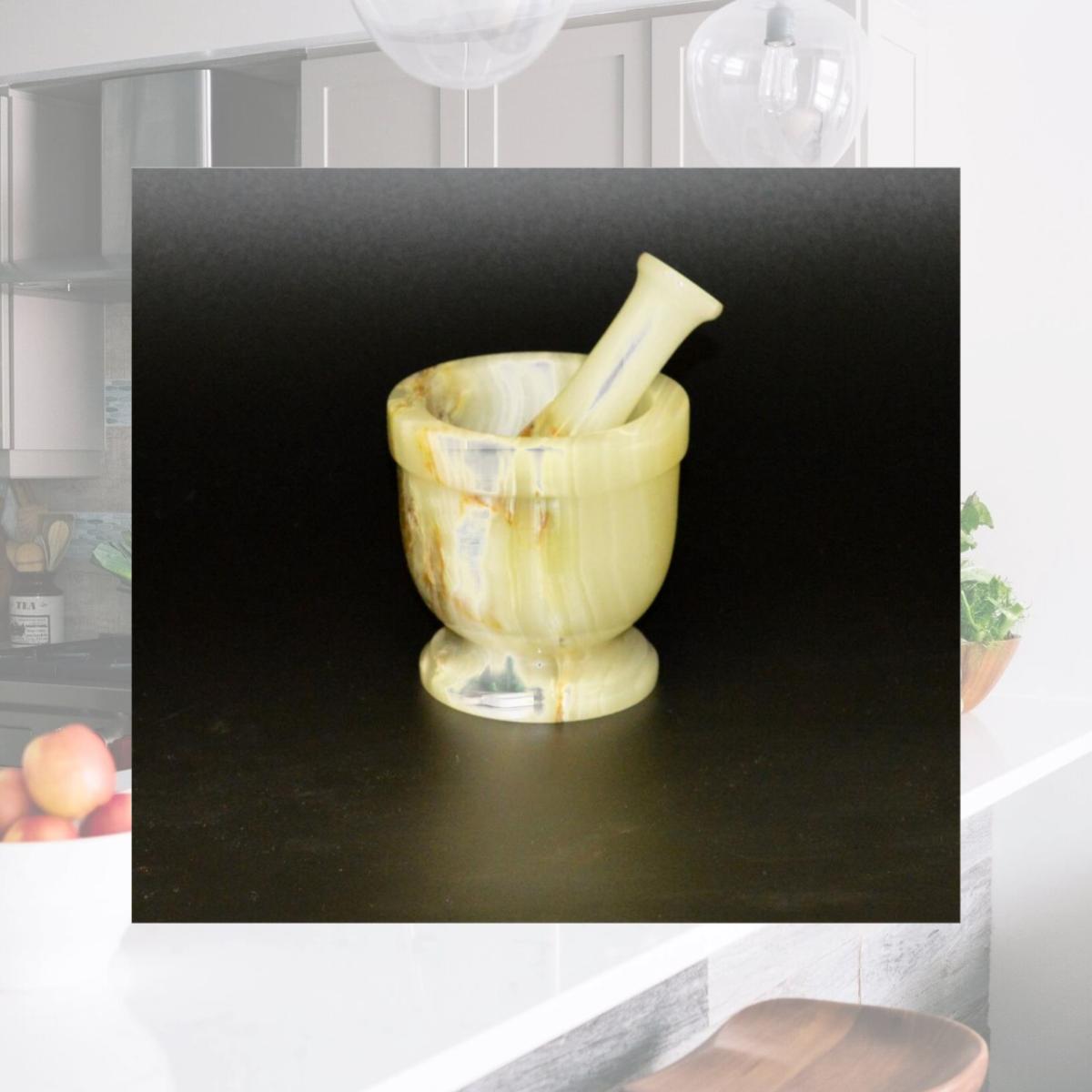 Picture of Marble Crafter MO96A-LG 4 in. Traditional Style Mortar & Pestle Set, Light Green Onyx