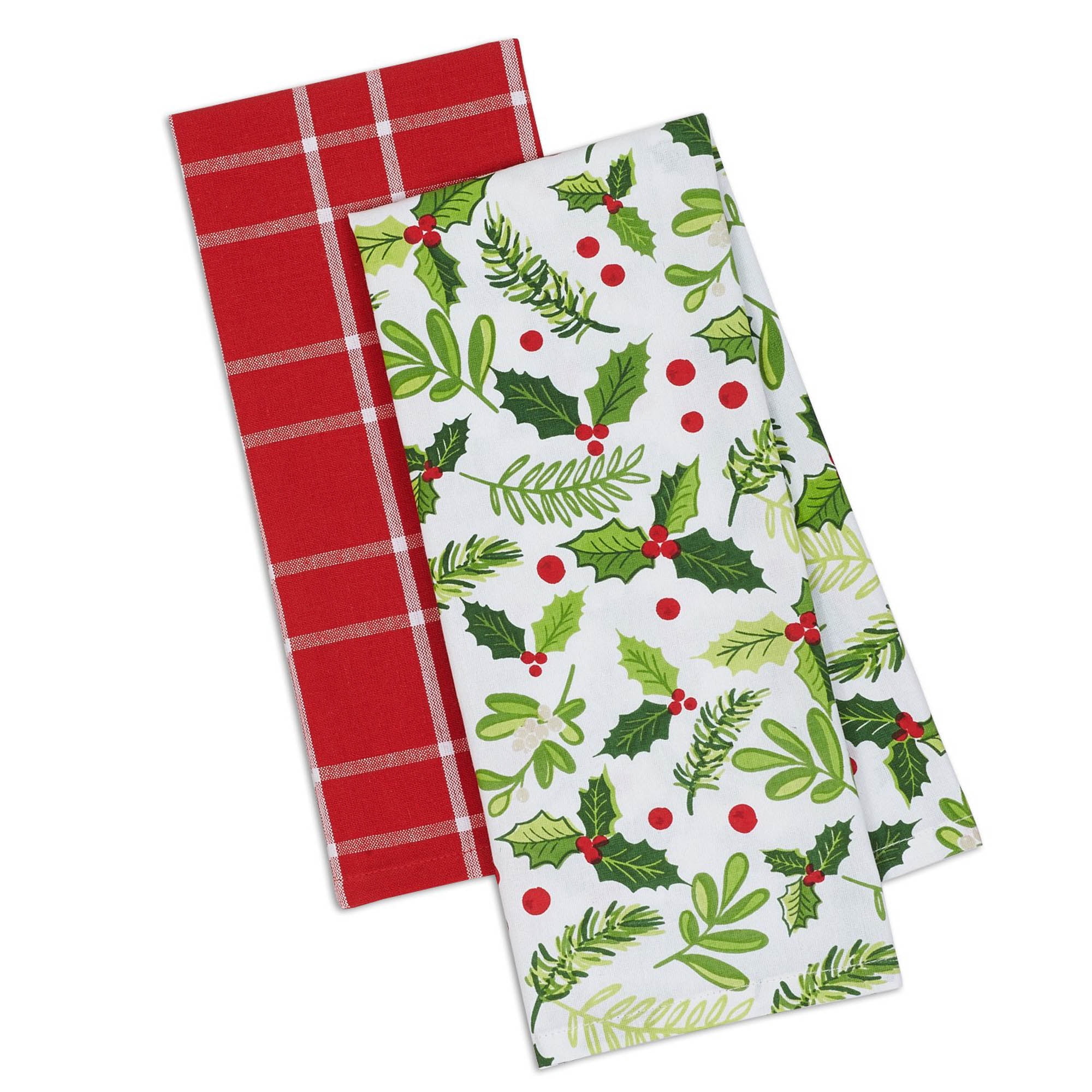 Design Imports Camz10189 Assorted Boughs Of Holly Dish Towel Set - Set Of 2