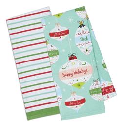 Design Imports Camz10351 Holiday Ornaments & Stripes Dish Towel Set - Set Of 2