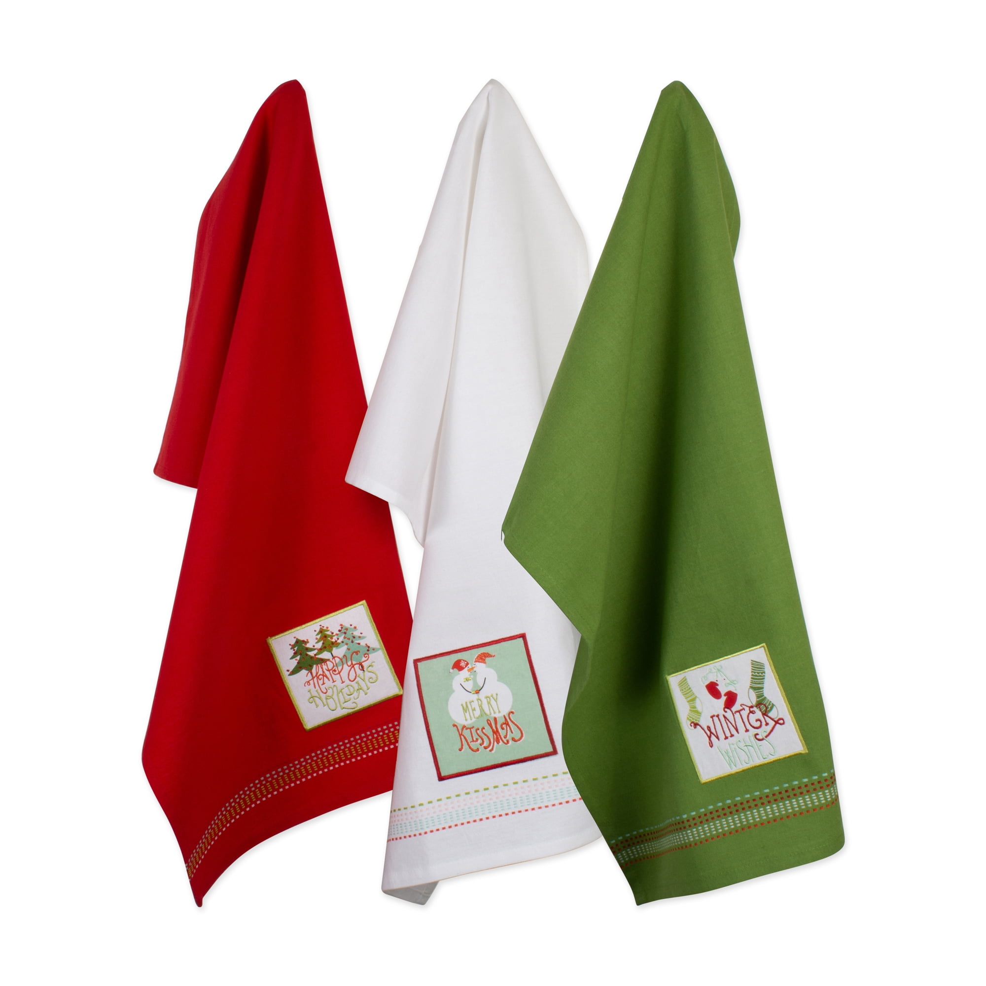 Design Imports Camz10651 Assorted Cozy Christmas Embellished Dish Towel Set - Set Of 3