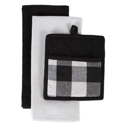 Design Imports Camz10891 Black Buffalo Check Potholder & Dish Towel Kitchen Set