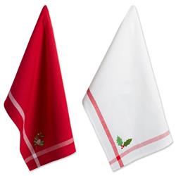 Design Imports Camz37667 Red & White Stripe Holly & Mistletoe Holiday Embroidered Dish Towel Set - Set Of 2