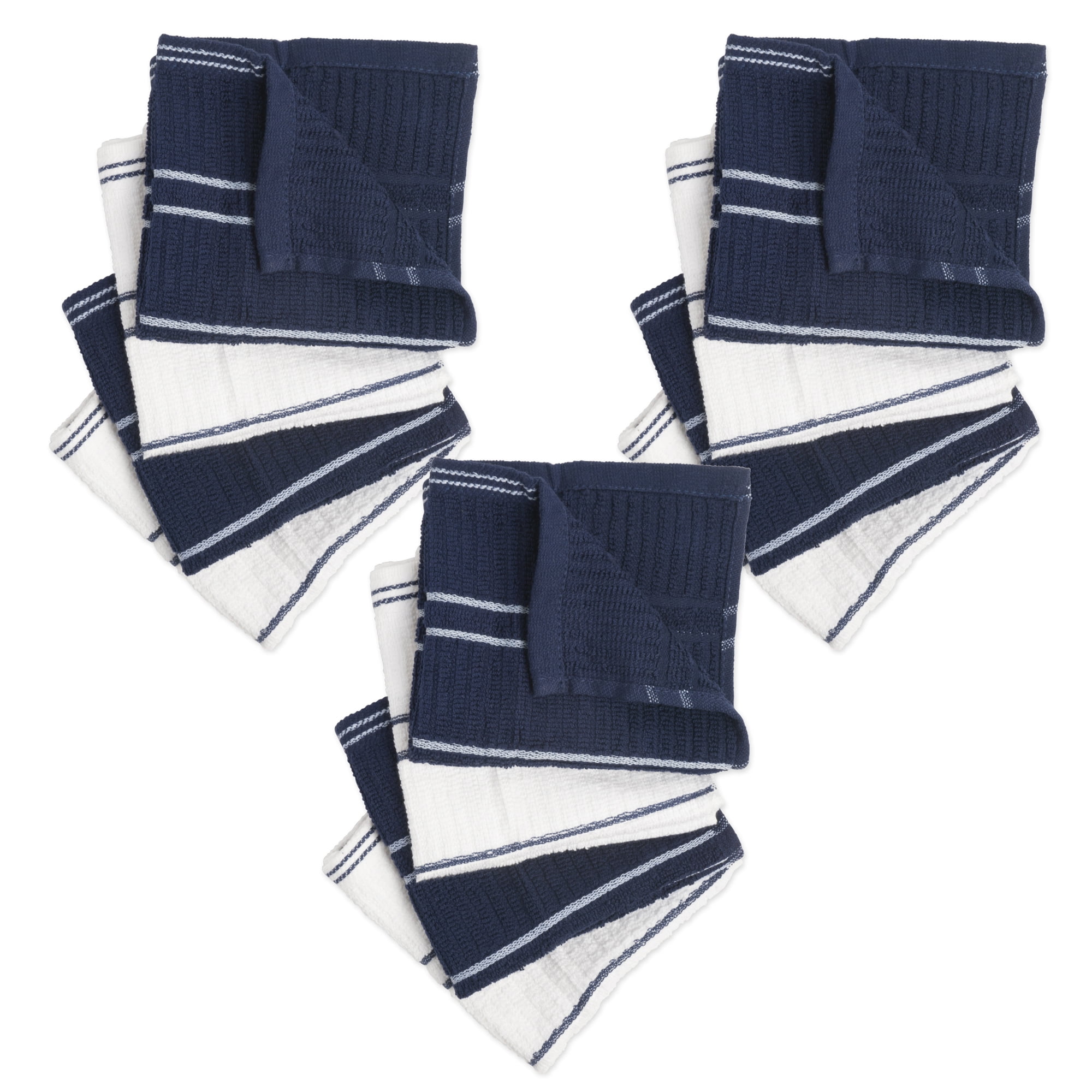 Design Imports 70199a Blue & White Ribbed Terry Dishcloth - Set Of 12