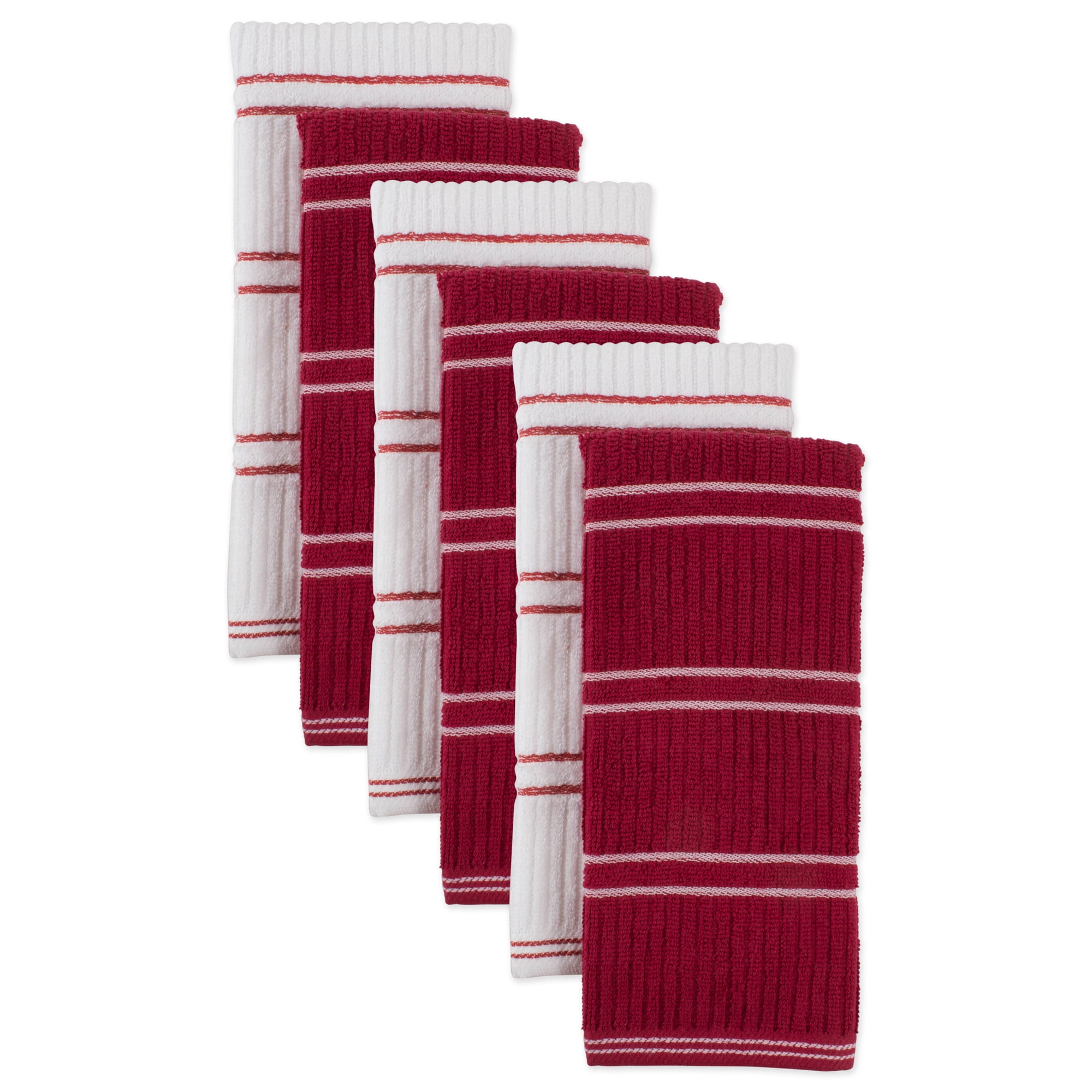 Design Imports 70202a Red Ribbed Terry Dishtowel Set - Set Of 6