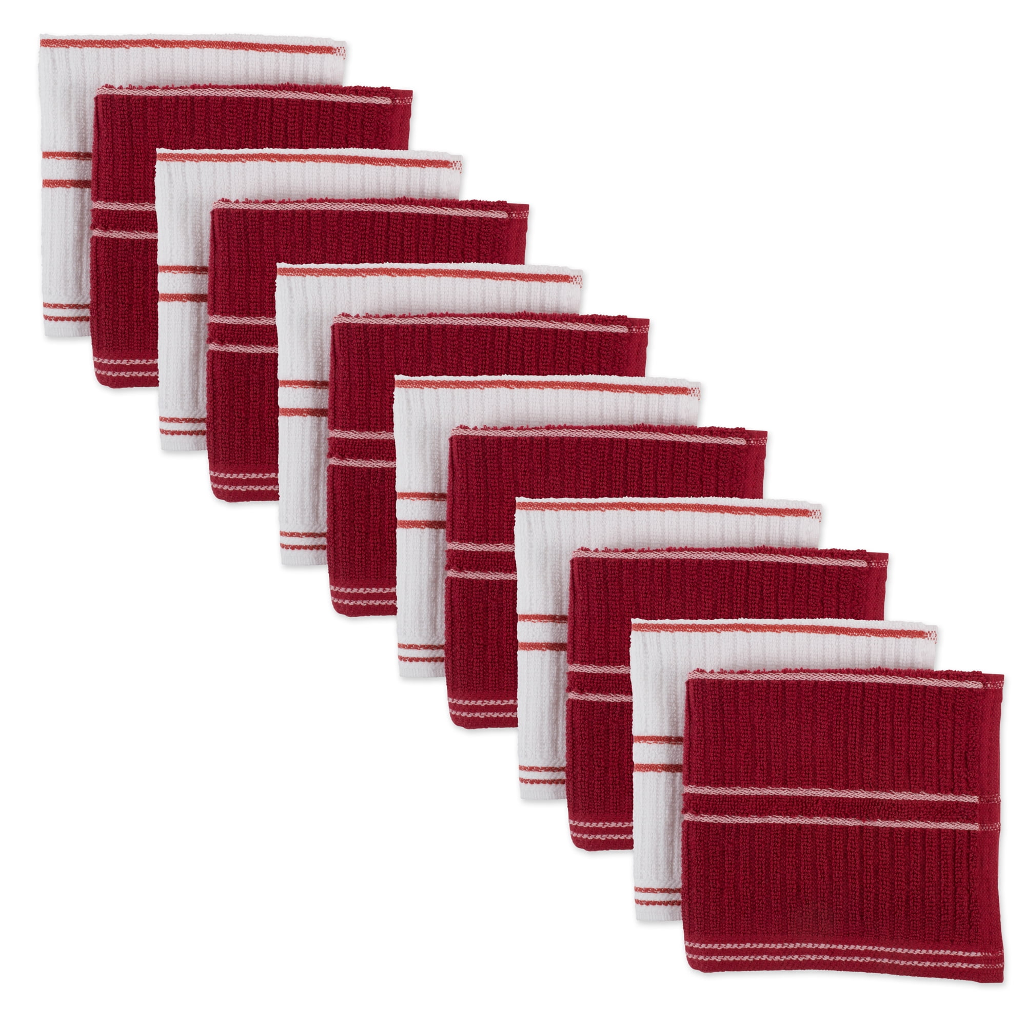 Design Imports 70203a Red Ribbed Terry Dishcloth - Set Of 12