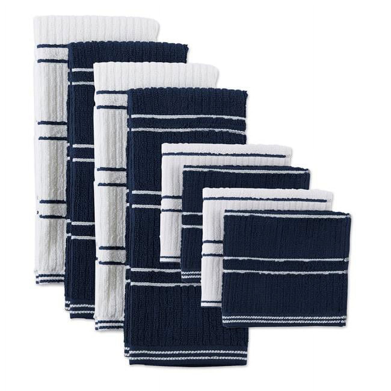 Design Imports 70317a Blue Ribbed Terry Dishtowel Dishcloth - Set Of 8