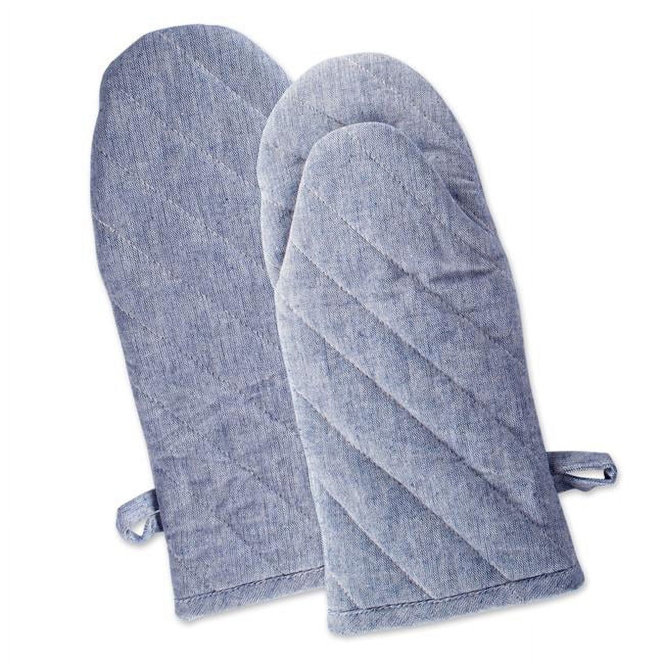 Design Imports Camz37726 Blue Solid Chambray Oven Mitt - Set Of 2