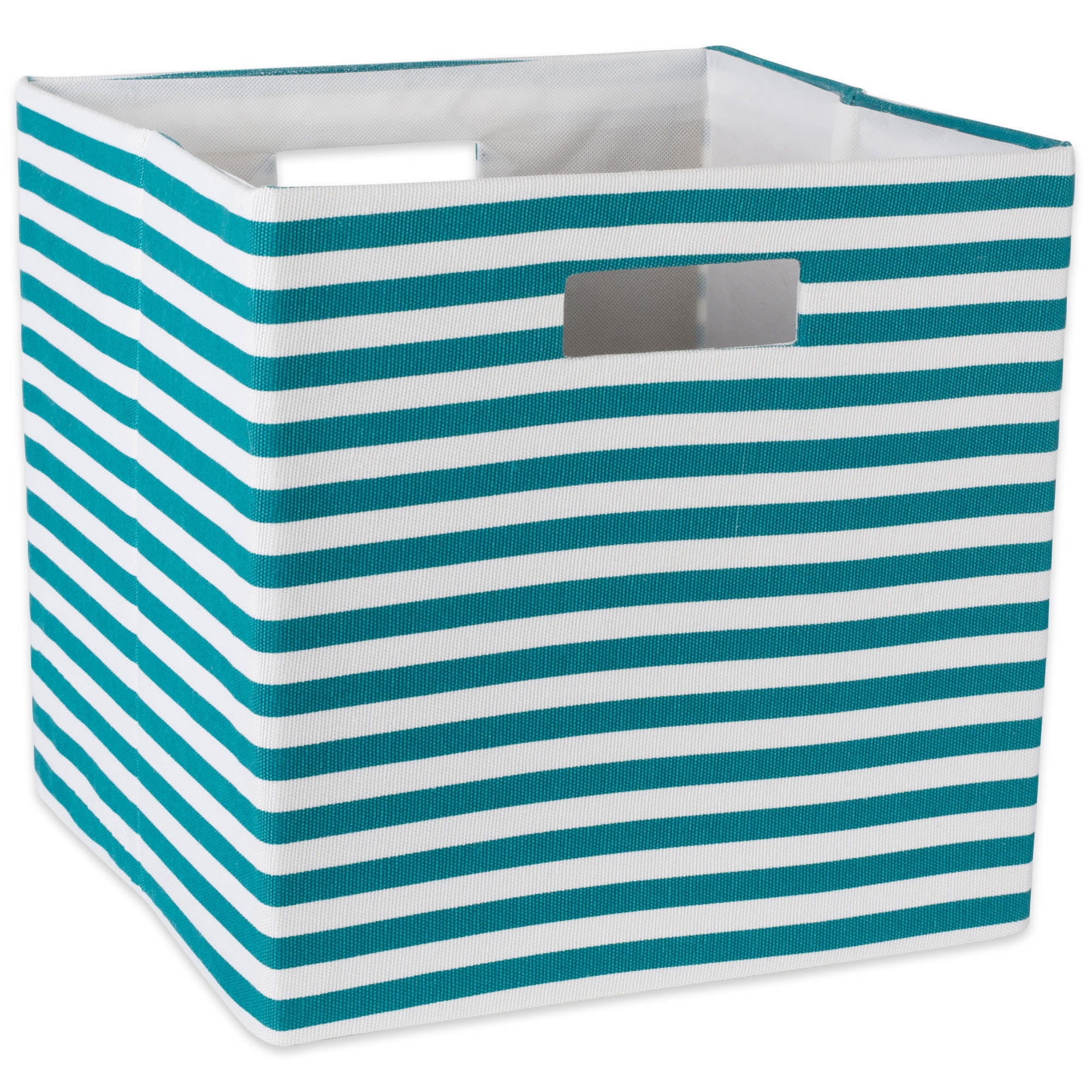 Design Imports Camz10605 13 X 13 X 13 In. Pinstripe Square Polyester Storage Cube, Teal