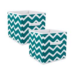 Design Imports Camz36733 11 X 11 X 11 In. Nonwoven Chevron Square Polyester Storage Cube, Teal - Set Of 2