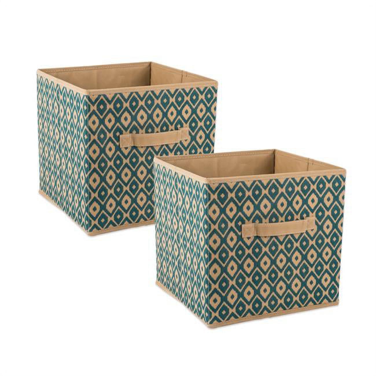 Design Imports Camz36995 11 X 11 X 11 In. Nonwoven Ikat Square Polyester Storage Cube, Teal - Set Of 2