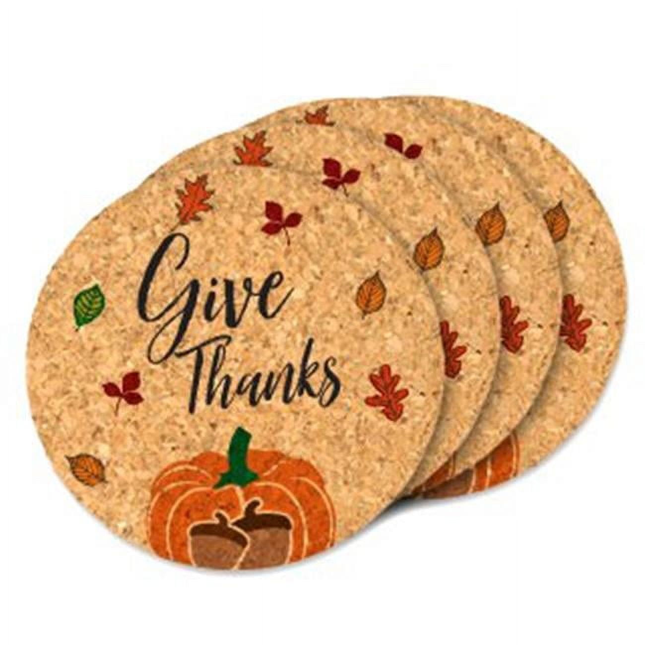 8417234 4 In. Dia. Give Thanks Round Cork Coasters - Set Of 4