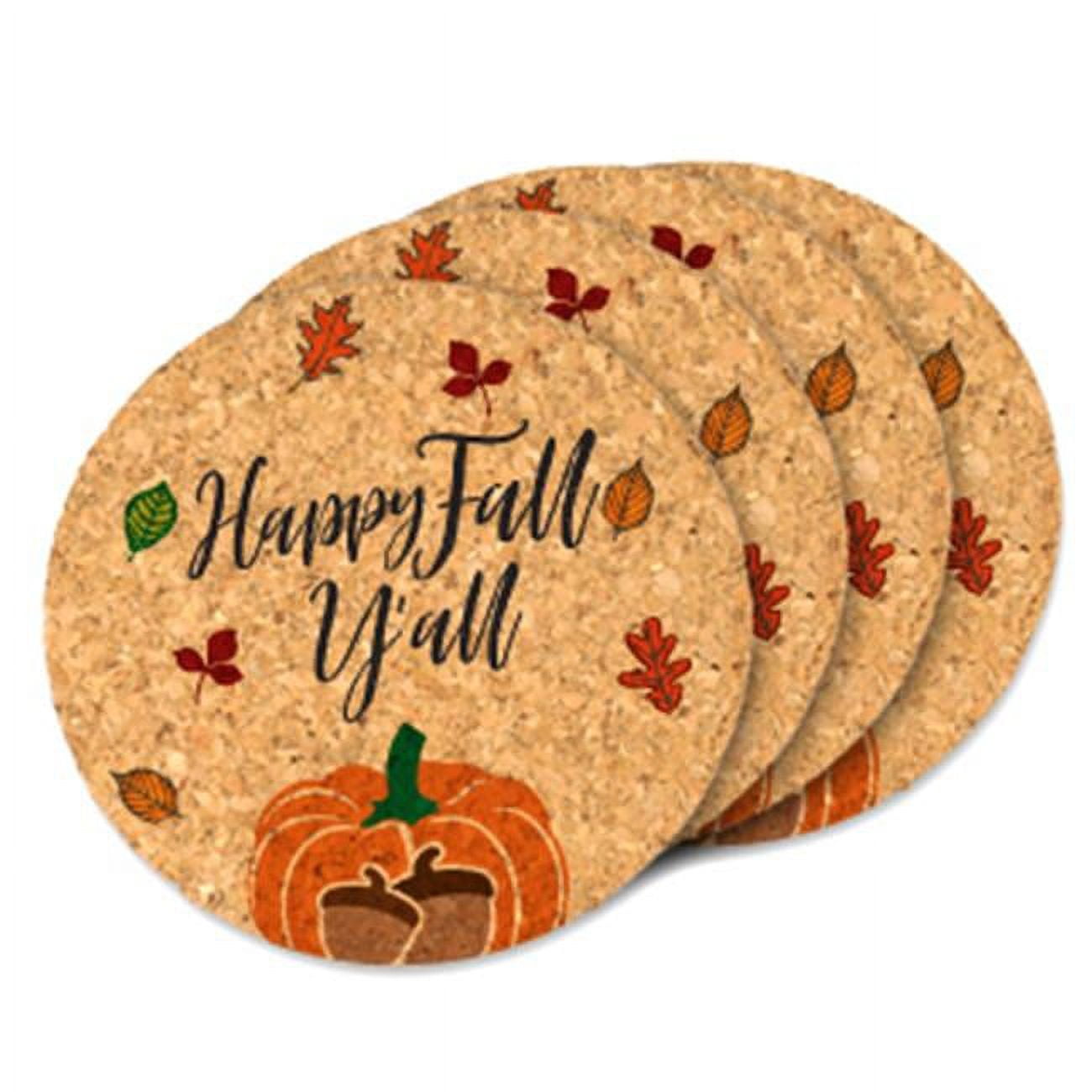 8417235 4 In. Dia. Happy Fall You All Round Cork Coasters - Set Of 4